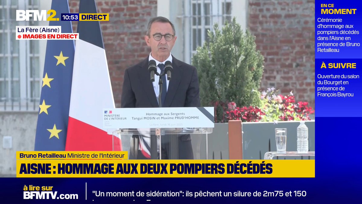 💬"Le civisme de tous les soldats du feu, un civisme engagé[...] de ceux qui toutes les 7 secondes en France risquent leurs vies pour le service des autres" Bruno Retailleau rend hommage aux 2 pompiers décédés dans l'Aisne #BFM2