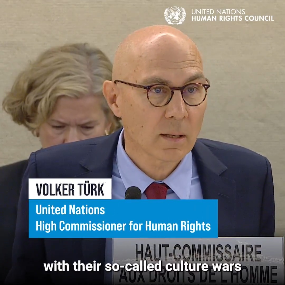 "Populists & authoritarians are working hard with their so-called culture wars to distract people from todayโs very real problems. "But there is an alternative. "It lies in more human rights โ not less" UN Human Rights chief Volker Tรผrk at the United Nations Human Rights Council. #HRC59