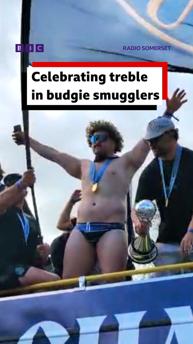 Who needs clothes when you've won the treble? 🩲🏆 Bath Rugby's Alfie Barbeary is living his best life. He thoroughly enjoyed the celebrations in the city! #BathRugby