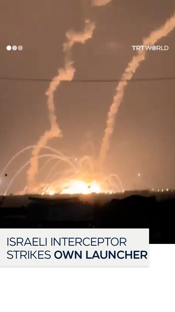 An Israeli interceptor missile malfunctions, hitting its own launcher and causing an explosion