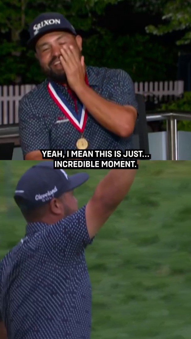 J.J. Spaun got emotional watching his walk-off birdie putt to win the #USOpen. 🥹