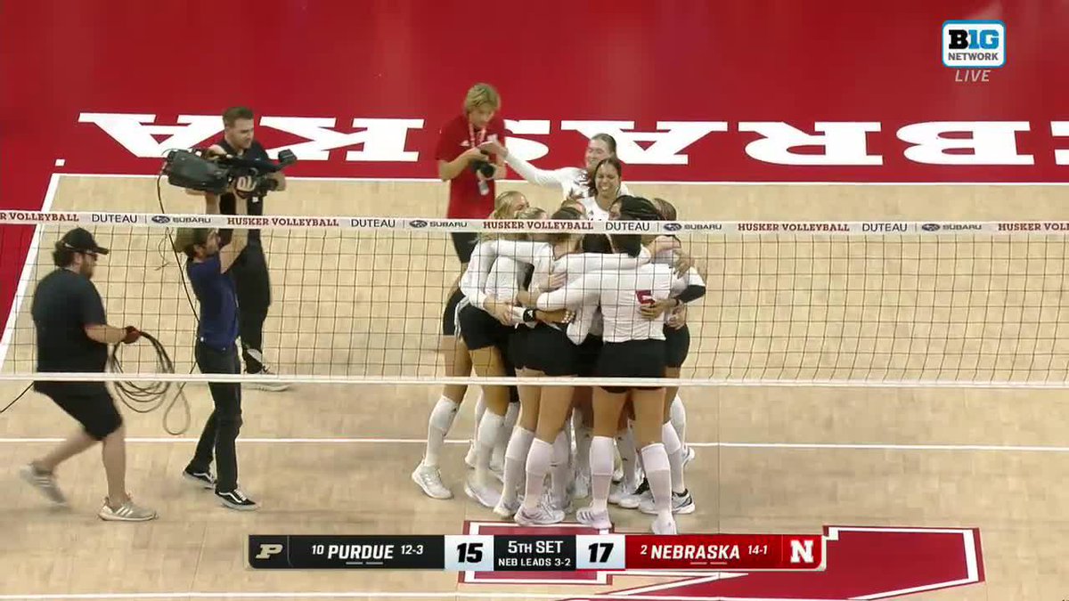 Beason seals it 😤 We decided to start the week with Merritt Beason's big kill to send No. 2 Nebraska Volleyball to a dramatic 5️⃣-set win over No. 10 Purdue 👇 #B1GVolleyball x Merritt Beason
