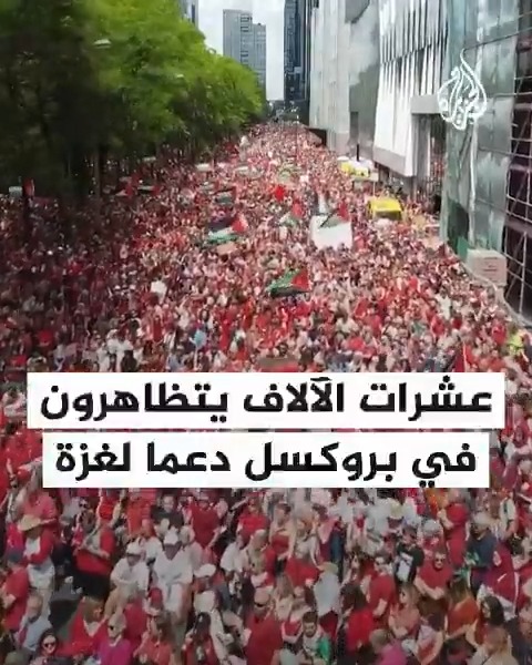 المتظاهرون ارتدوا اللون الأحمر لرسم خط أحمر لإسرائيل.. عشرات الآلاف يتظاهرون في العاصمة البلجيكية للمطالبة بوقف حرب الإبادة على #غزة وفرض عقوبات على الاحتلال