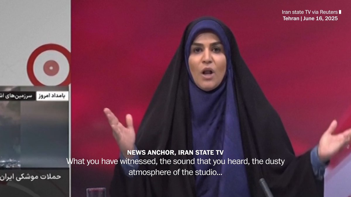 The Israeli military struck the headquarters of Iranian state television in northern Tehran mid-broadcast on Monday. Footage shows an explosion tearing through the studio, sending a news presenter running for cover as debris falls into frame.