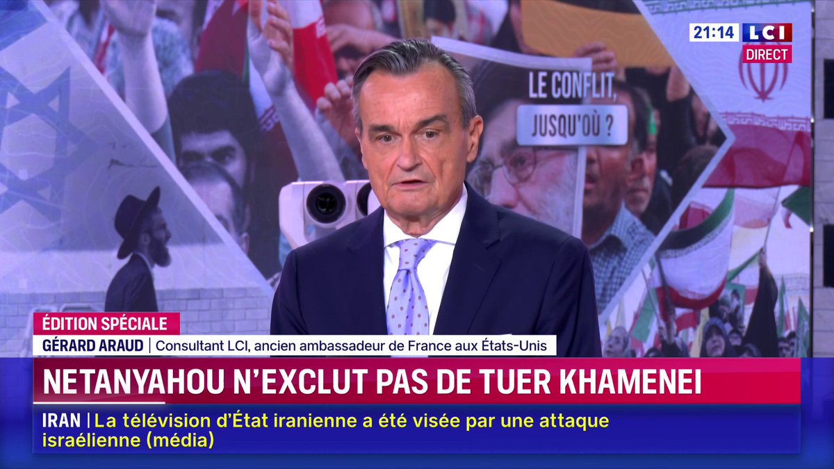 🗣️ Israël ira-t-il jusqu’à un changement de régime en Iran ? "L'Iran, c'est beaucoup plus grave que l'Irak" en 2003, "c'est beaucoup plus grand, c'est multiethnique, et donc les risques sont énormes'" prévient Gérard Araud ▶️ Darius Rochebin