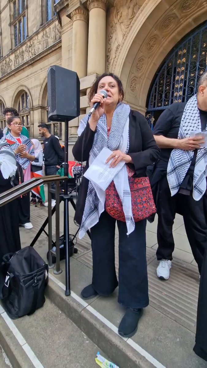 Calling Israel a "cancer" that must be "stopped" is Nazi language. So it's no surprise to hear it from Sahar Awadallah at this "Palestine Solidarity Campaign" rally in Sheffield last Saturday. On the steps of the Town Hall. She is cheered. Hatred is out of control in the city.