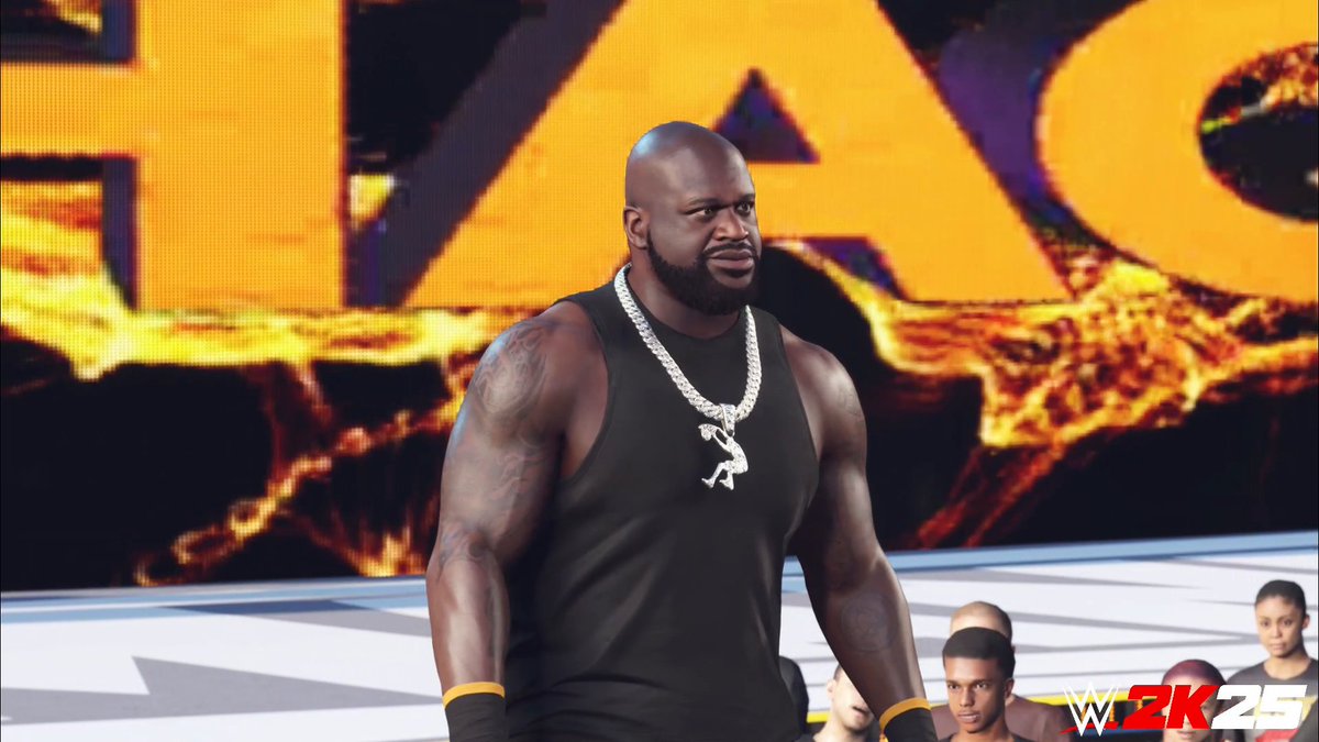 Shaquille OโNealโs not just dunking, heโs dropping elbows from the top rope! Whoโs ready to play as him in #WWE2K25's Dunk & Destruction Pack ๐ #NBA SHAQ