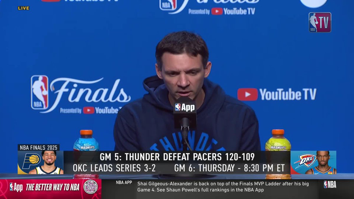 "That was an unbelievable performance by him." 🗣️ Coach Daigneault giving JDub his flowers after an incredible 40-PT explosion in Game 5 👏