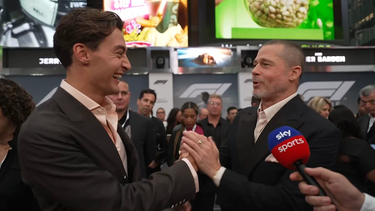 George Russell gatecrashing Brad Pitt's interview at the F1 premiere 🍿