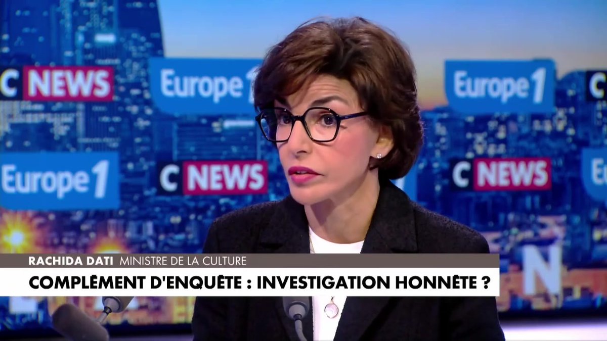 "Je serai toujours pour la liberté de la presse, mais on peut s'interroger sur des méthodes, sur le fait que c'est toujours les mêmes cibles", dénonce Rachida Dati ن, ministre de la Culture, face aux accusations de Complément d'enquête, dans #LaGrandeITW sur #Europe1