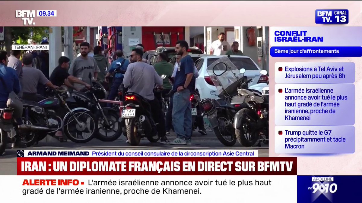 Frappes israéliennes en Iran: "Je ne pense pas que ce soit des frappes chirurgicales, il y a beaucoup d'habitations aux alentours et beaucoup de blessés", témoigne un diplomate français