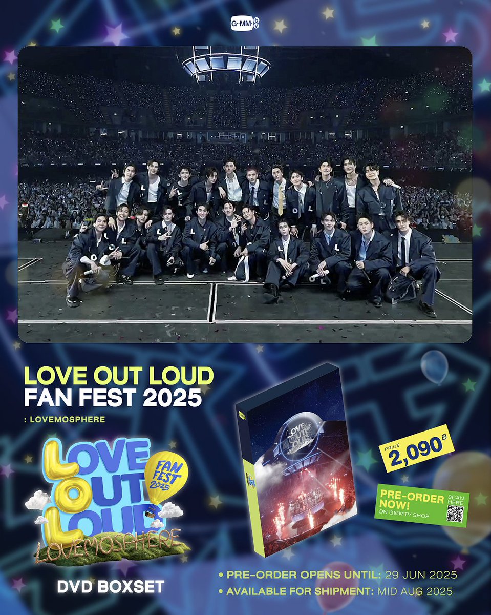 Happiness awaits everyone in the DVD BOXSET LOVE OUT LOUD FAN FEST 2025 : LOVEMOSPHERE. Hurry and pre-order now! สั่งซื้อที่นี่ / Order Here DVD BOXSET LOVE OUT LOUD FAN FEST 2025 : LOVEMOSPHERE PRICE : 2,090฿ Pre-order opens now until June 29, 2025. All purchase orders will be shipped sequentially starting on mid August 2025. #LOLFanFest2025 #GMMTV