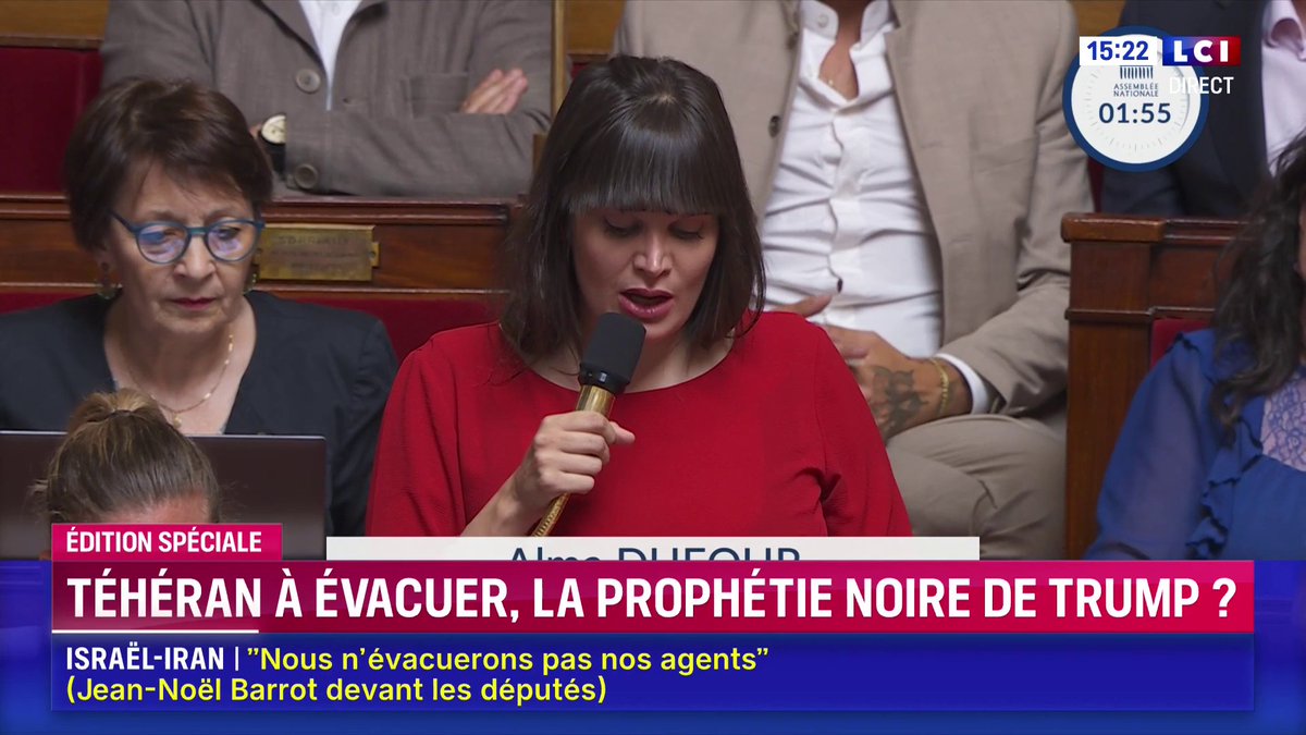 🗣️ "Quel que soit ce que l'on pense du régime de Khamenei qu'on a toujours condamné, le droit international est clair : l'Iran est l'agressé et Israël l'agresseur" lance Alma Dufour