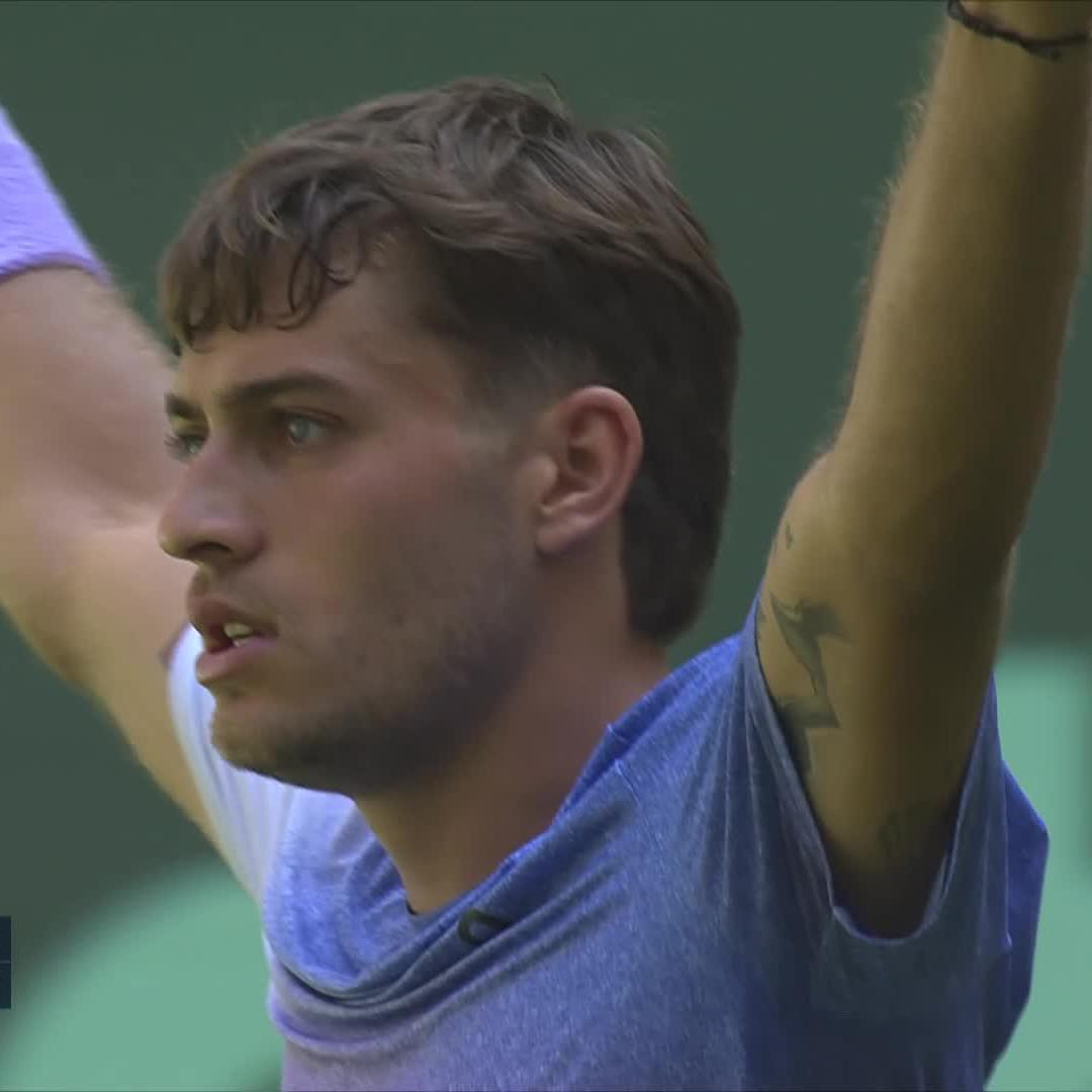 Cobolli survives 🥵 Flavio Cobolli saves a match point to defeat Fonseca 5-7 7-6 7-6 in Halle #TWO25