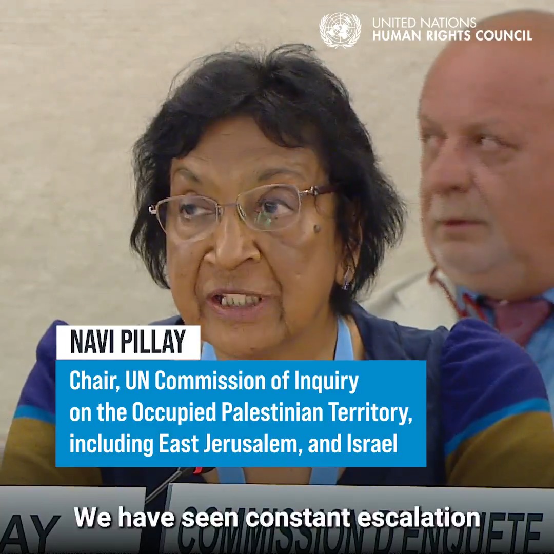 "The goal of the Israeli government is abundantly clear: the destruction of life in #Gaza," Navi Pillay of the United Nations International Independent Commission of Inquiry on the Occupied Palestinian Territory, including East Jerusalem, & Israel, told the United Nations Human Rights Council. #HRC59