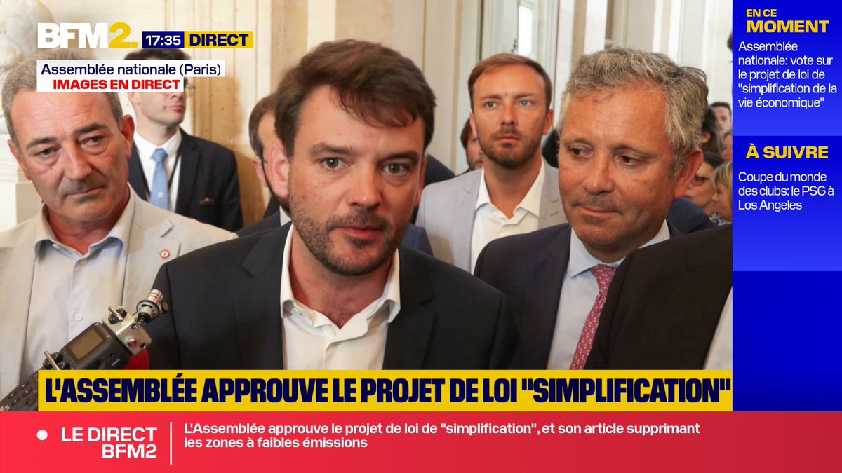 💬 "C'est une mesure qui ne sert à rien pour faire baisser la pollution de l'air dans nos villes" Pierre Meurin, député RN du Gard, se réjouit de l'adoption de la loi de simplification de la vie économique qui comprend la suppression des ZFE #BFM2