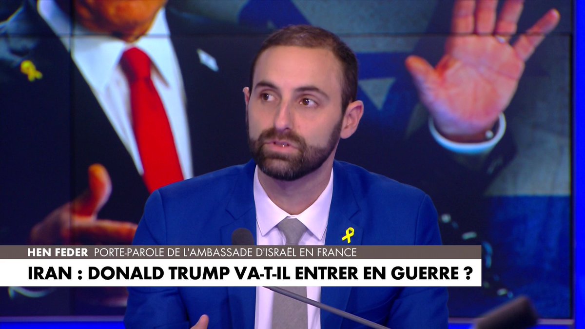 Hen Feder, porte-parole de l'ambassade d'Israël en France : «Ce n'est pas notre objectif que de faire chuter le régime iranien. Mais ce sera très bien pour la région», dans 100% Politique