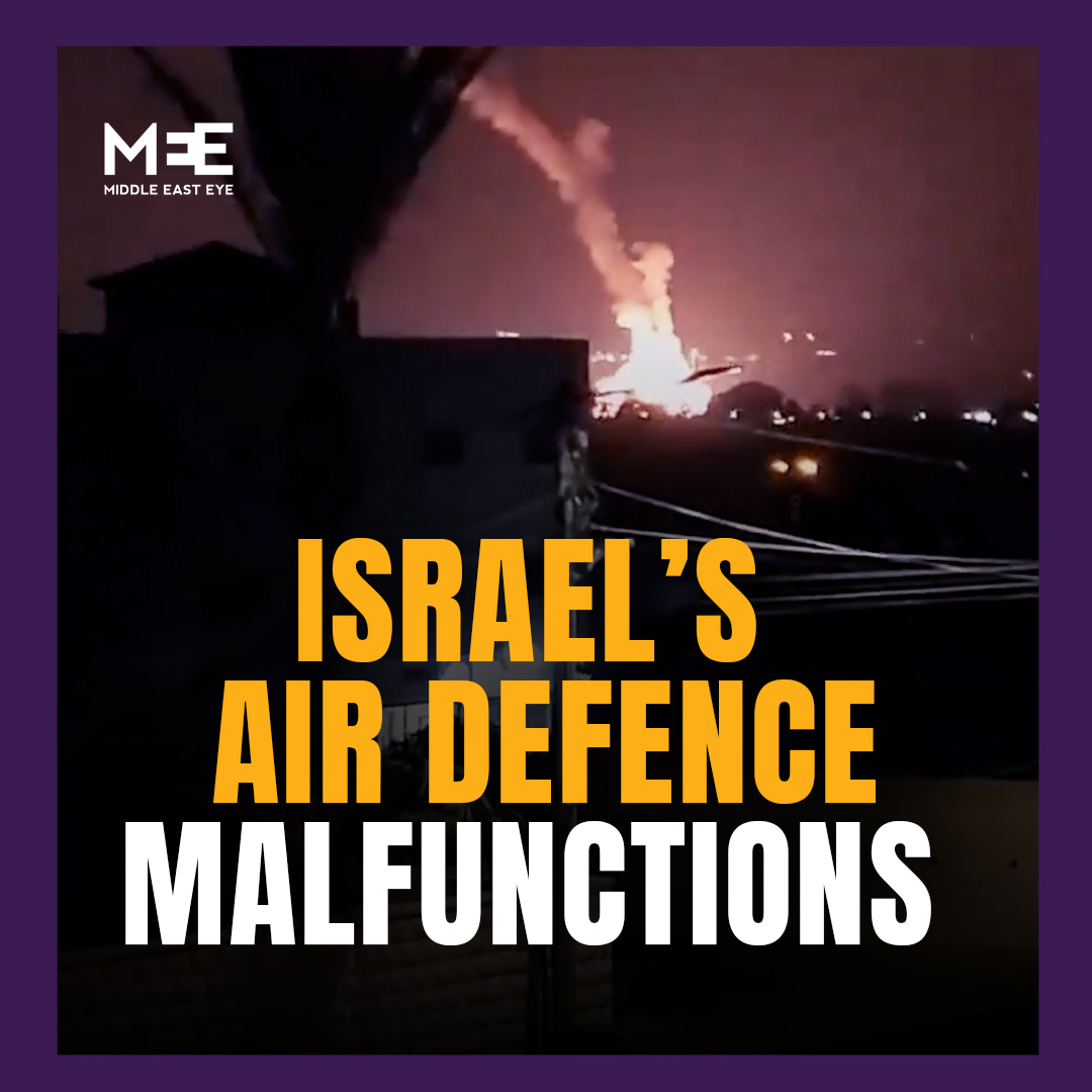 Footage circulating online appears to show Israel’s air defence system malfunctioning for reportedly the third day in a row as an interceptor missile crashes back down in Tel Aviv