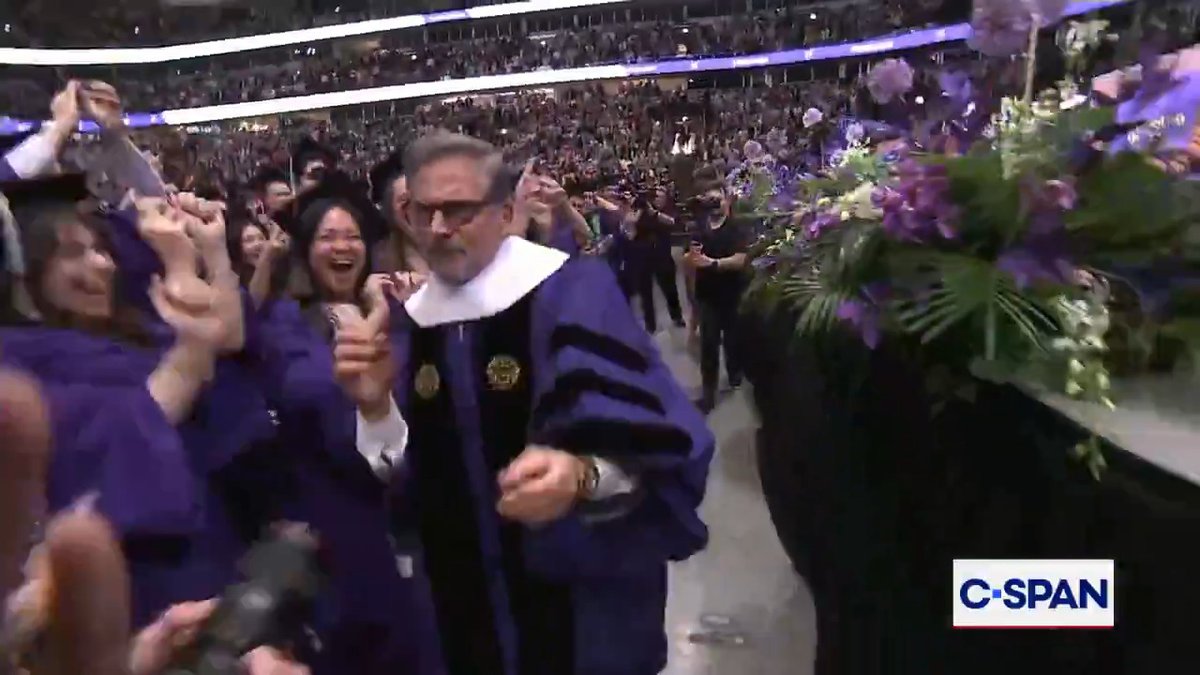 Steve Carell at Northwestern: "It is time now to follow me in the mid-commencement address dance break."