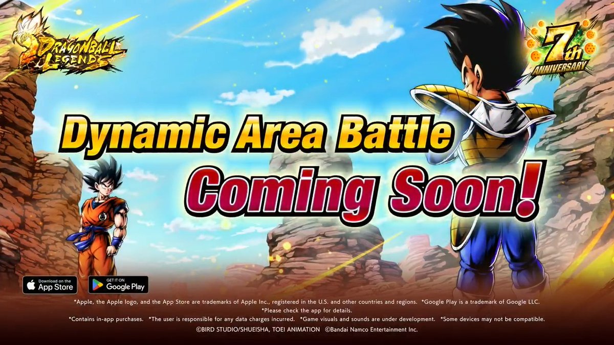 ◤￣￣￣￣￣￣￣￣￣￣￣ #LegendsBreaksGround ＿＿＿＿＿＿＿＿＿＿＿◢ Shift the fight between mid-air and the surface! The new feature, Dynamic Area Battle, is here! Experience a whole new level of action in #DBLegends! #Legends7thAnniversary #DragonBall