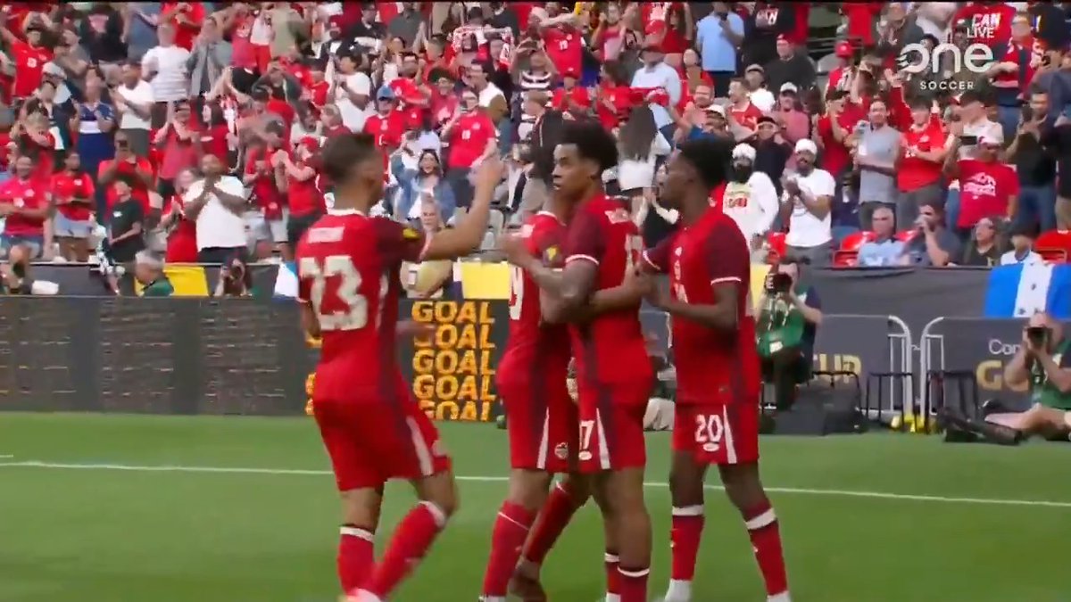GOAL 🇨🇦🇨🇦🇨🇦 TAJON MAKES IT 3️⃣ It's 3-0 for the #CanMNT vs. Honduras as Tajon Buchanan finishes off pass across goal with his first touch 💪 🔴 Watch Gold Cup on OneSoccer & TSN