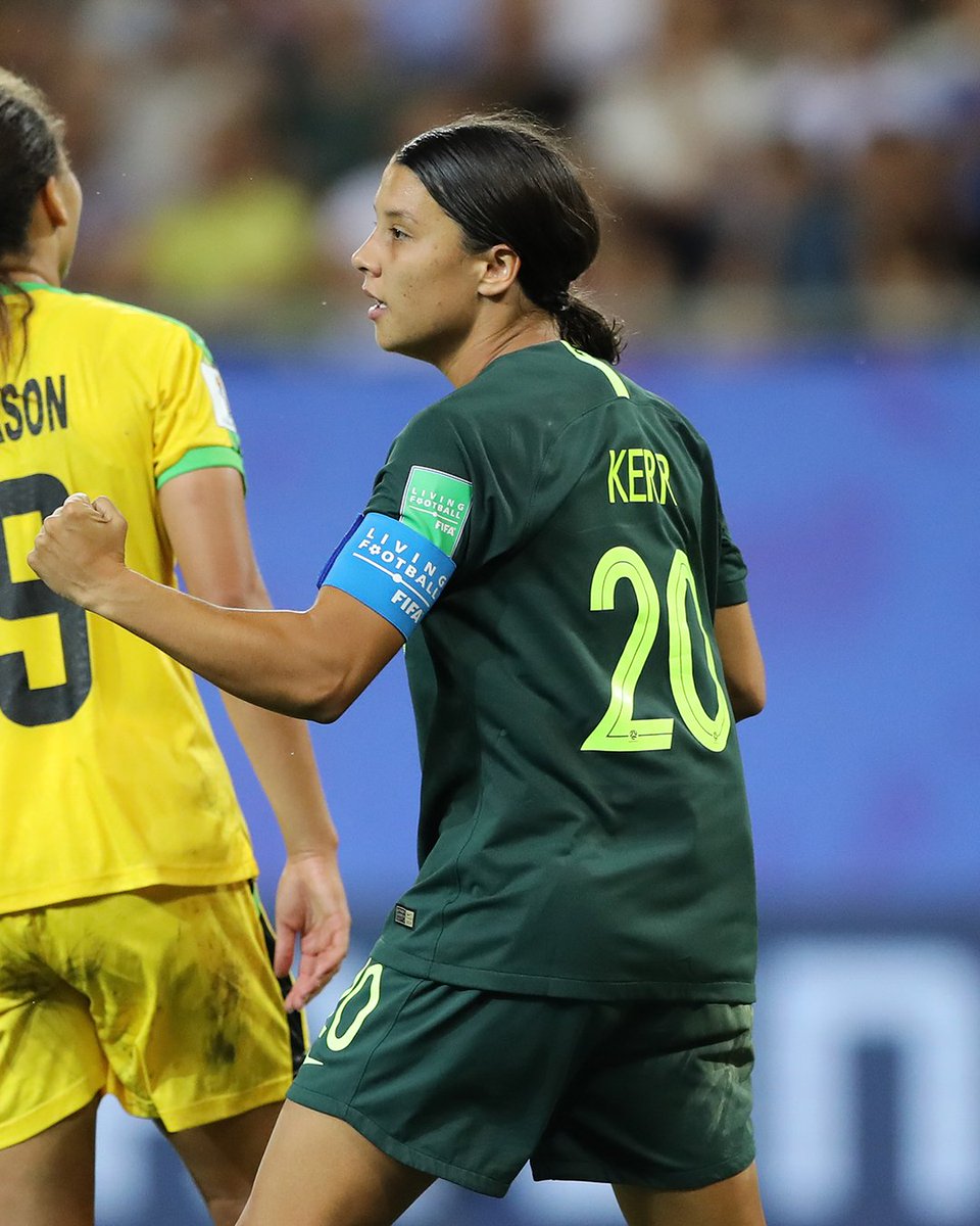 ⚽️⚽️⚽️⚽️ - 𝗙𝗢𝗨𝗥midable 4️⃣ 🗓 #OnThisDay in 2019, Sam Kerr scored four goals against Jamaica to book our spot in the #FIFAWWC knockout stage. Kerr etched her name into the history books, becoming the first Aussie to score a hat-trick at a senior World Cup, and a fourth goal to cap it off! 📚 #Matildas