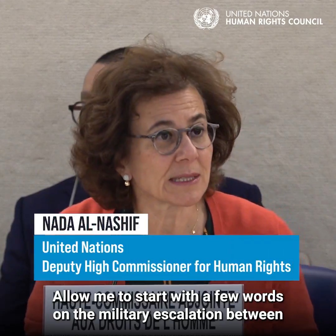 #IranIsraelConflict | At the United Nations Human Rights Council in Geneva, United NationsHumanRights deputy chief Nada Al-Nashif called for urgent talks to de-escalate the conflict between Israel and Iran. International law must be respected. Civilians must be protected. #HRC59