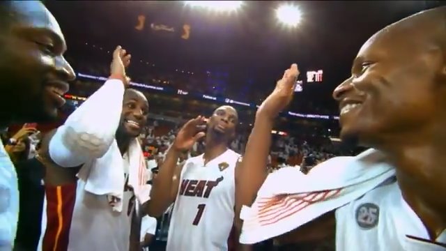 Rebound Bosh Back out to Allen His three-pointer BAAAANNNG!!! 12 years ago today, Ray Allen's historic three saved the Miami Heat in GM6 of the 2013 NBA Finals!