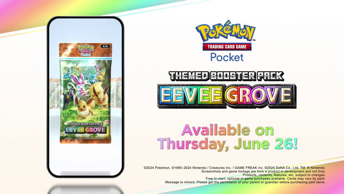 Prepare for cuteness to abound as Eevee and friends leap into action! 🥹 Take a trip to a place filled with wonder as the adorable new expansion, Pokémon TCG Pocket: Eevee Grove, goes live in-app, June 26th.