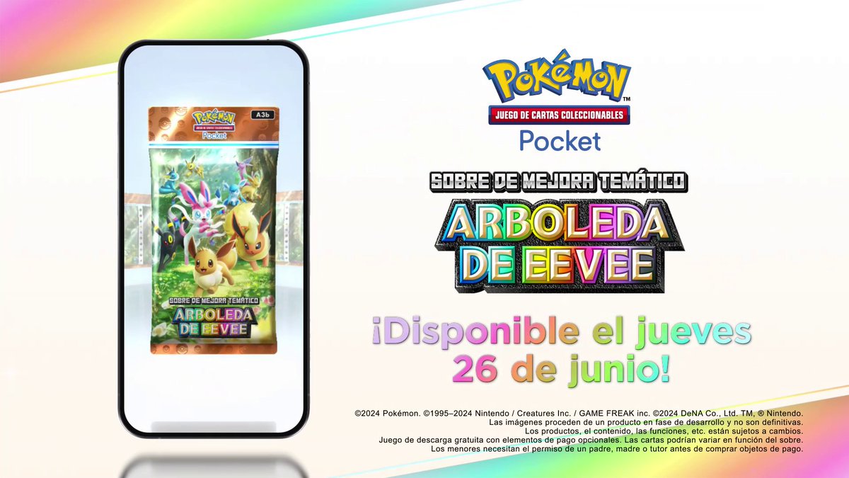 ¡Eevee y sus amigos llegan para robarte el corazoncito! 🥹 Embárcate en un viaje de ensueño con Arboleda de Eevee, la expansión de JCC Pokémon Pocket más adorable, que estará disponible el 26 de junio.