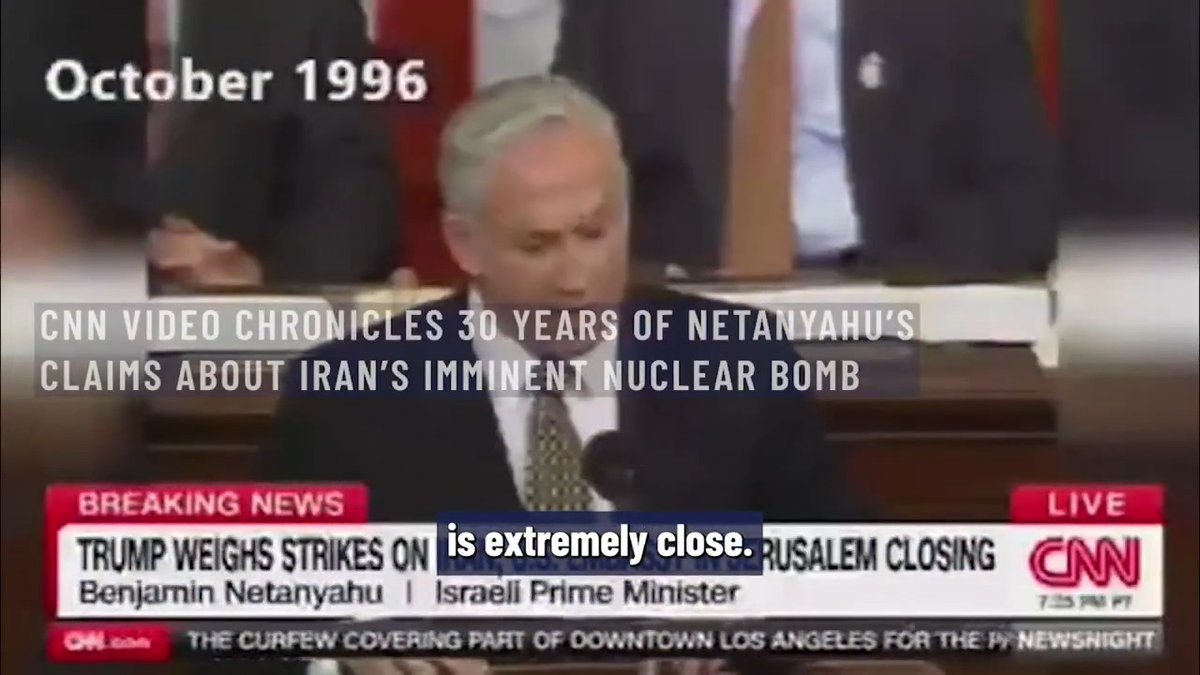 ⚡️⭕️ A CNN broadcast has resurfaced footage spanning three decades of Israeli Prime Minister Benjamin Netanyahu repeatedly warning that Iran is on the verge of building a nuclear bomb. Meanwhile, Russia Today cited U.S. intelligence assessments confirming that Iran has not developed any nuclear weapons. 18th of June, 2025.