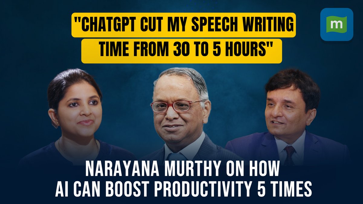 🎥 #WATCH | “I used to spend 25-30 hours on a lecture. With ChatGPT-4, it now takes just 5.” — Narayana Murthy 💬 In an exclusive chat with Chandra R. Srikanth, the Infosys founder says AI can boost productivity 5x, cut errors & transform Indian IT — if used as an assistive tool 🤖🚀 #NarayanaMurthy #ChatGPT #AI #IndianIT #Productivity | Ranganath Mavinakere