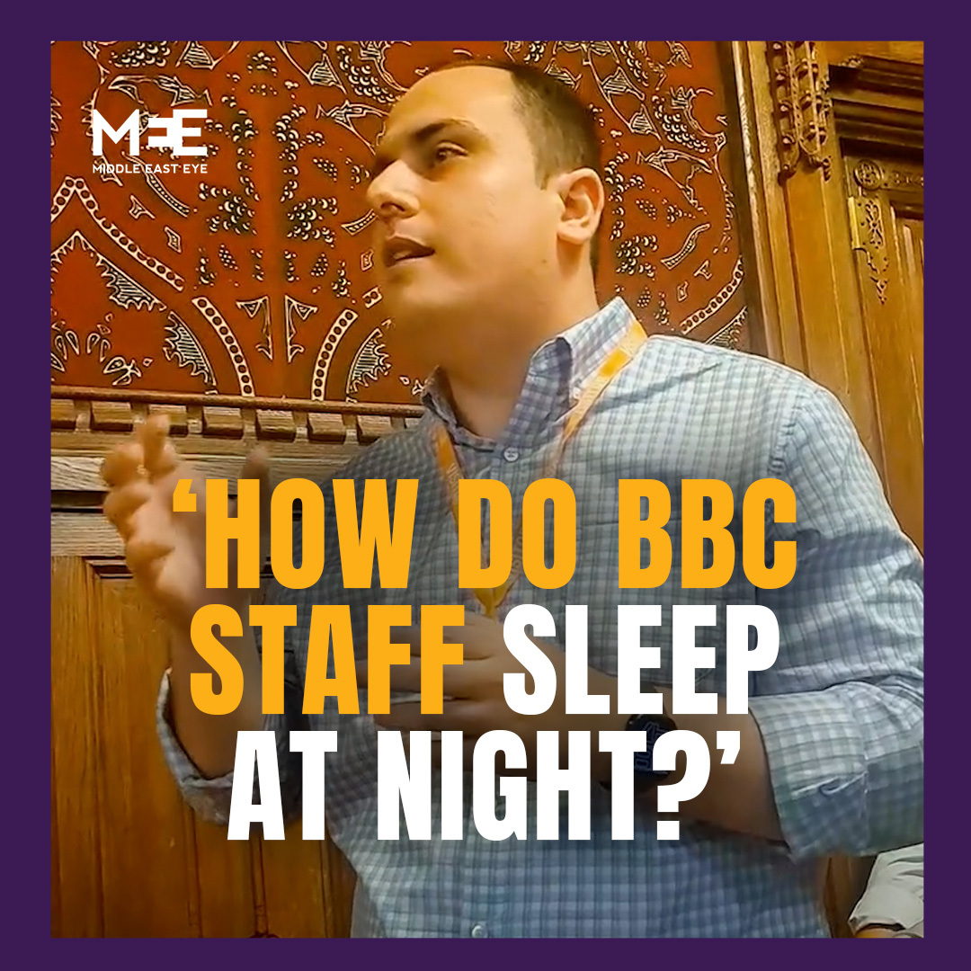 Palestinian journalist Ahmed Alnaouq confronted the BBC at a meeting held after a media watchdog found the BBC was "systematically biased" against Palestinians in its coverage of Israel's war on Gaza. Turning to BBC's news director, Alnaouq asked "How do you sleep at night?"