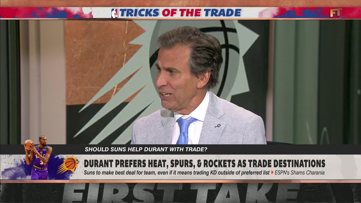 .Chris Mad Dog Russo doesn't believe the Suns should help KD out with a trade 😯 "Why? Did he win a championship in Phoenix that I missed? ... He has left no legacy there to speak of."