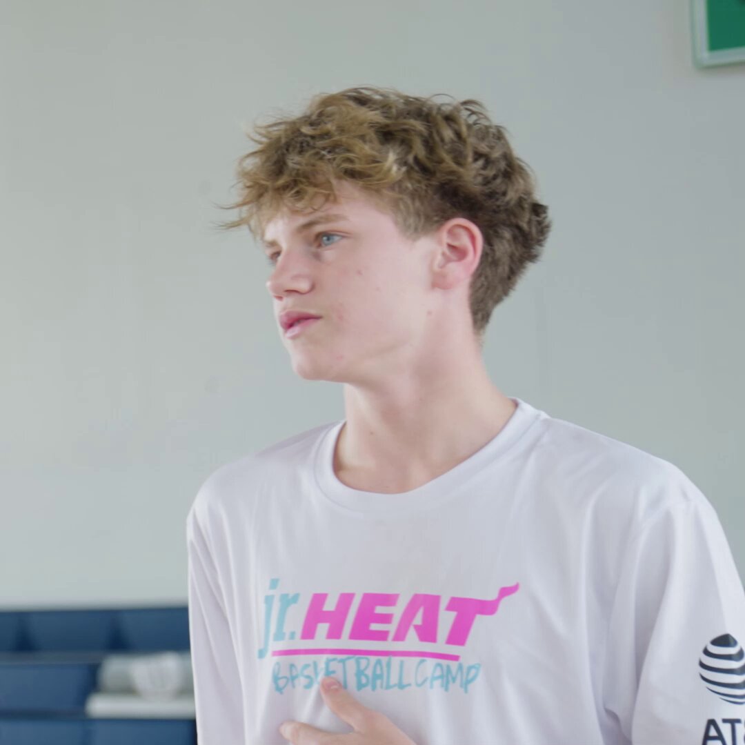 Our newest Jr. HEAT sideline correspondent Jaime Jaquez Jr. reporting for duty 🫡