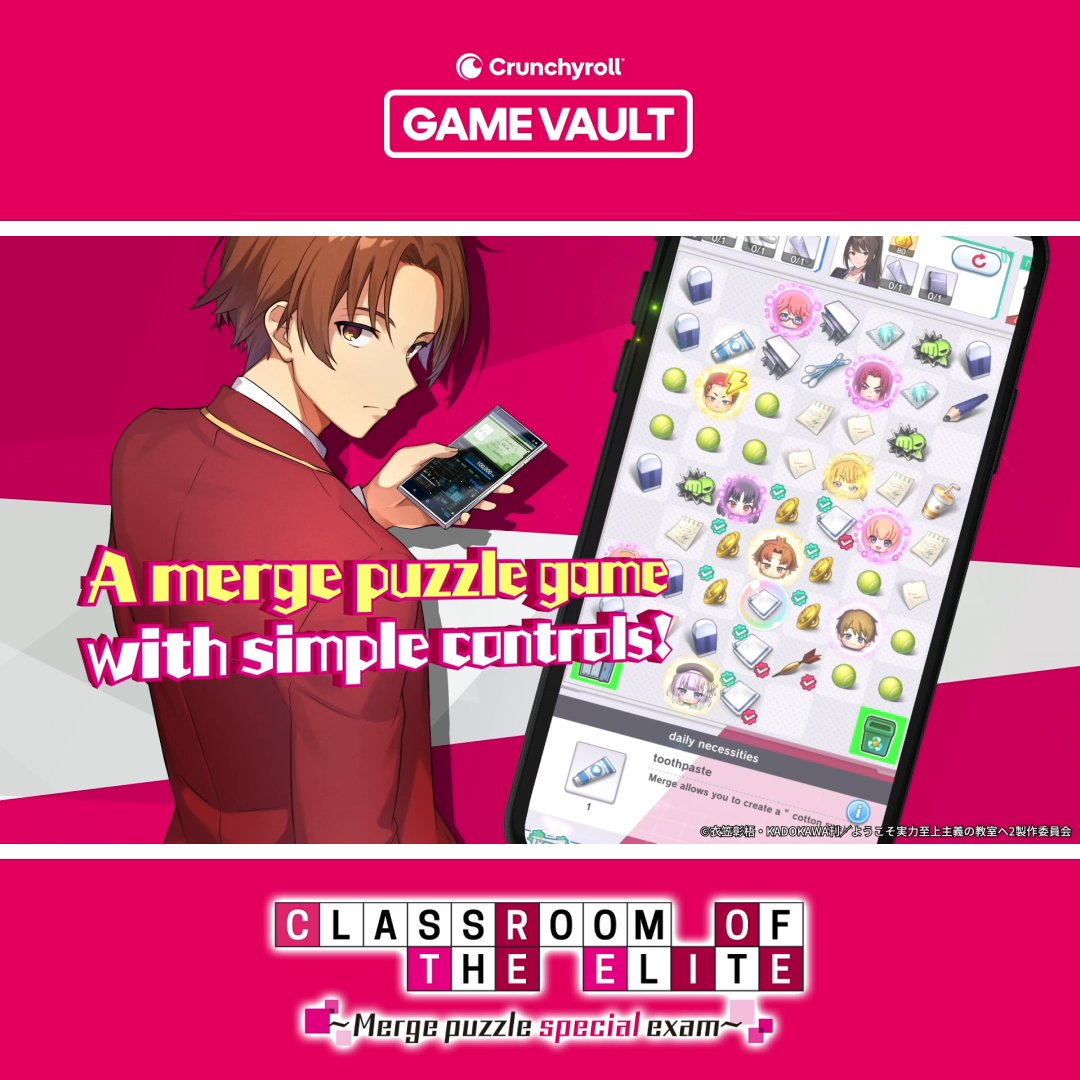 Pre-registration is now open for Crunchyroll Game Vault's Classroom of the Elite! Sign up and get 1,000 Diamonds at launch! Available with a Mega or Ultimate Fan Membership.