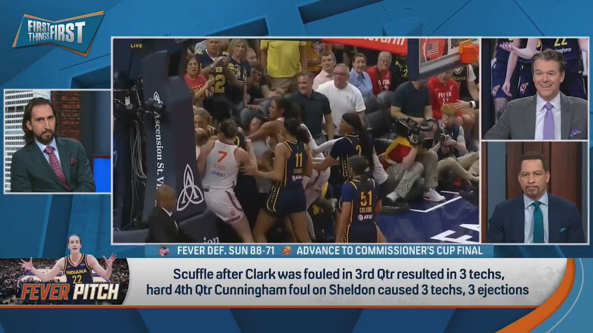 “If everyone can stop the pearl clutching for just a minute… you’d realize this is the best thing imaginable for this league.” nick wright reacts to the scuffle after Caitlin Clark was fouled in the 3rd quarter of Fever-Sun: