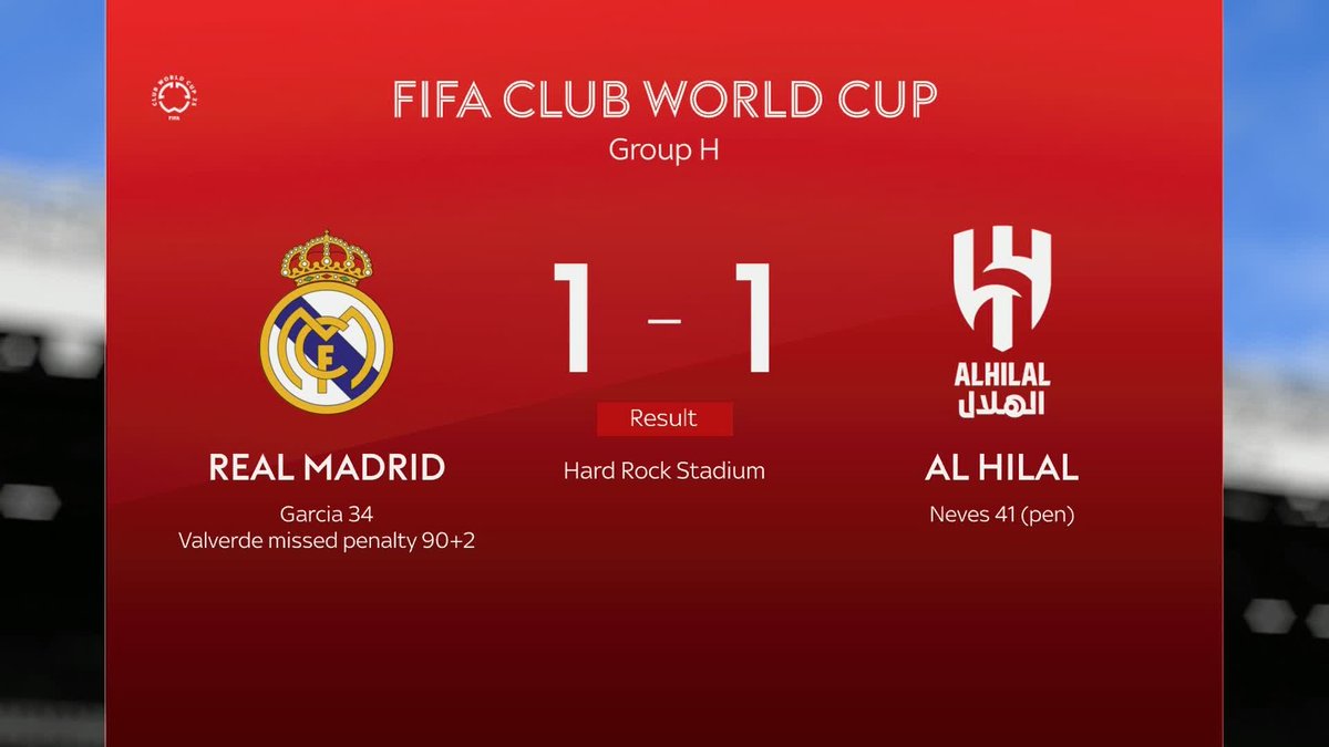 Valverde had a late penalty saved as Al Hilal hold Real Madrid to a 1-1 draw at the Club World Cup ⚖️