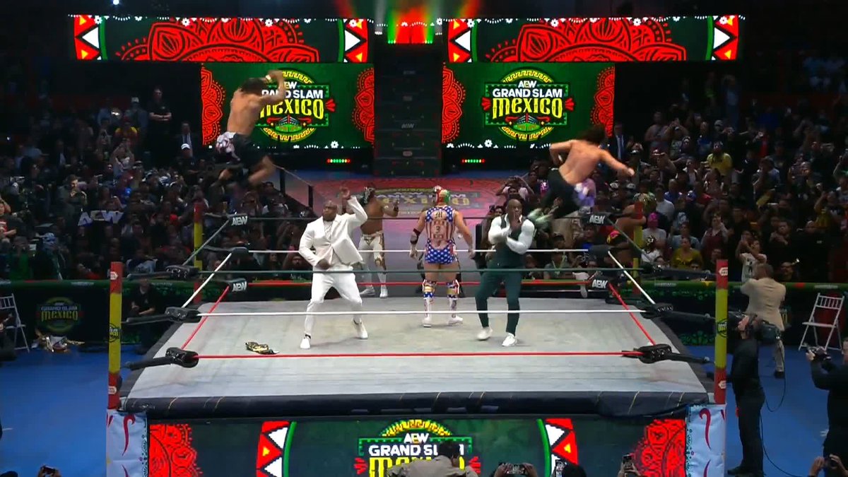 .Kevin Knight ケビン・ナイト + Speedball Mike Bailey take out The Hurt Syndicate! Watch #AEWGrandSlamMexico LIVE on TBS &amp; MAX