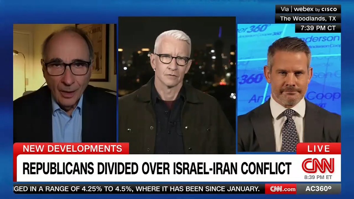 "There's been such a head spinning turn from his rhetoric of just a week ago": @DavidAxelrod and Adam Kinzinger (Slava Ukraini) 🇺🇸🇺🇦 on the president weighing U.S. military intervention in the conflict between Israel and Iran.