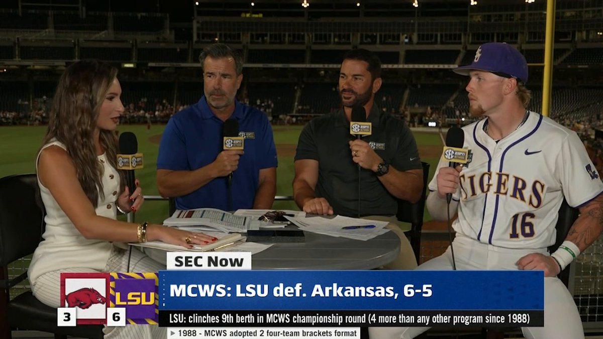 “Couldn’t be more proud of him … Everybody kinda felt something when he came up.” Ethan Frey on Bear Jones delivering the walk-off to send LSU Baseball to the MCWS Finals 👏