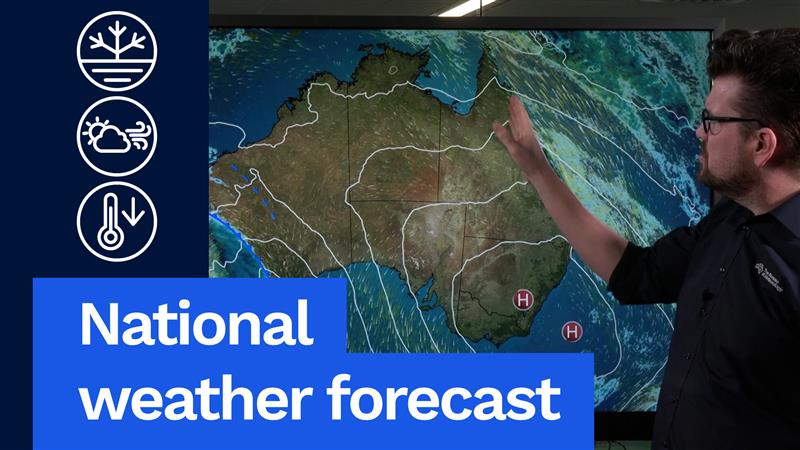 National Weather Forecast: Rain for WA, dry elsewhere, morning frost in the east. Video current: 1:00pm AEST 19 June 2025. Latest forecasts and warnings: or the BOM Weather app.
