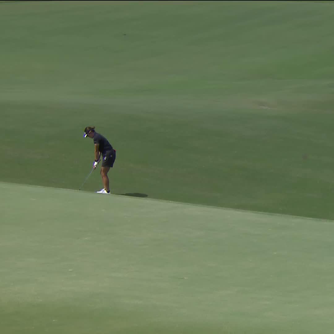 Chisato called bank! 🔥 Chisato Iwai bounces it off the hill and into the hole! Watch now on Golf Channel!