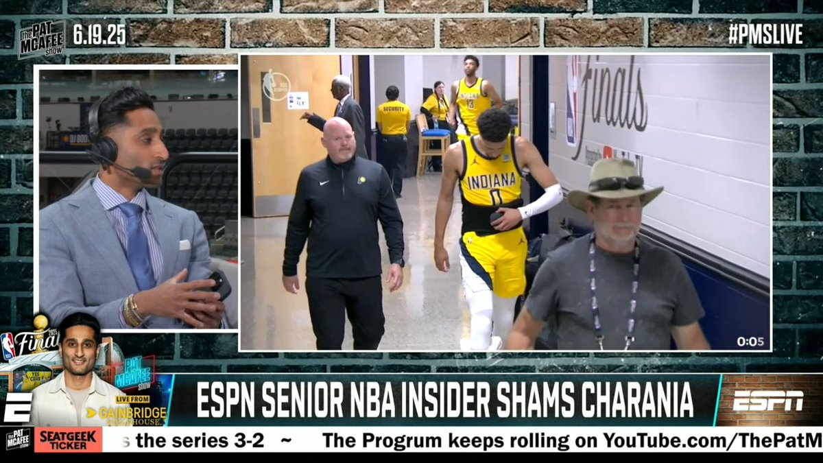 "He's fully intending to be out there tonight. He's going to gut it out." Shams Charania gives an update on Tyrese Haliburton ahead of Game 6 of the NBA Finals ✍️ (via Pat McAfee)