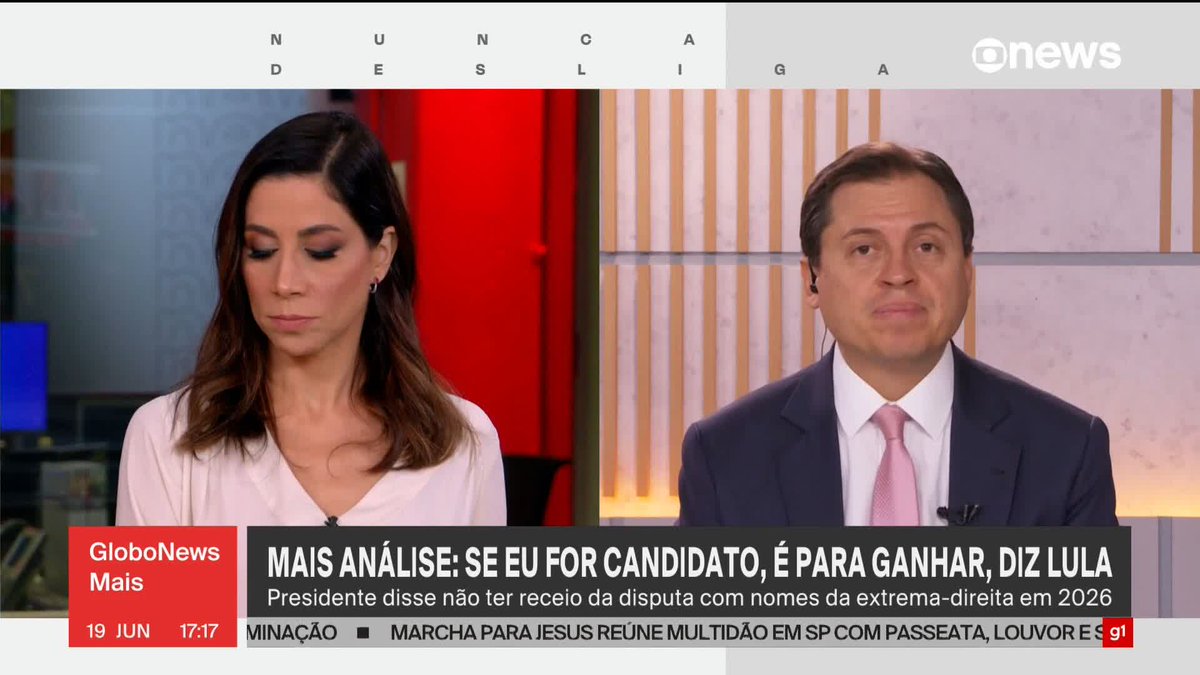 “O fato de estar rivalizando e chamando o adversário de extrema-direita mostra ausência de propostas. O que resta? Repetir a polarização que teve com (Jair) Bolsonaro em 2022, sendo que não existe mais Bolsonaro. E aí vem o segundo movimento do presidente Lula, e que ficou muito claro. Ele passa a nominar o que chama de extrema-direita: o governador Tarcísio (de Freitas), de São Paulo; governador Ratinho Júnior, do Paraná; e governador (Ronaldo) Caiado, de Goiás. (...) Lula está forçando uma estratégia na ausência do que tem para apresentar”, diz Gerson Camarotti sobre a declaração de Lula que se for candidato à reeleição, é para ganhar. ➡ Assista ao #GloboNewsMais: #GloboNews