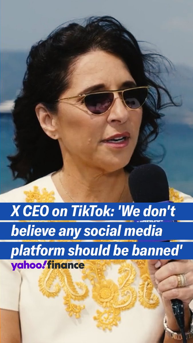 "We don't believe any social media platform should be banned. We don't think it's good for the ecosystem. Look at us, you know, protecting free speech around the world," X CEO Linda Yaccarino told Brian Sozzi when asked if she thought TikTok should be banned.