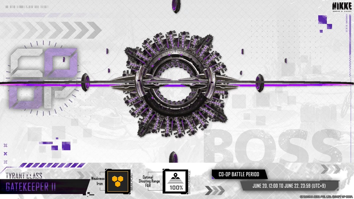 【Co-Op Battle Start Notice】 The enemy for this Co-Op battle is 《Gatekeeper Z.E.U.S》. The Co-Op battle will take place at the following time. 📅 6/20 12:00 ~ 6/22 23:59 (UTC+9) Join the battle at Lobby - Event - Coordinated Operation! #NIKKE