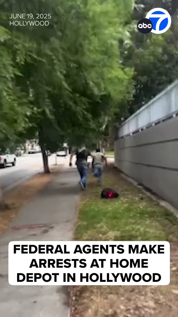 U.S. Immigration and Customs Enforcement agents were seen Thursday morning making arrests at a Home Depot in Hollywood. Video shows a federal immigration agent chase down a man on Wilton Place, forcing him to the ground and taking him into custody.