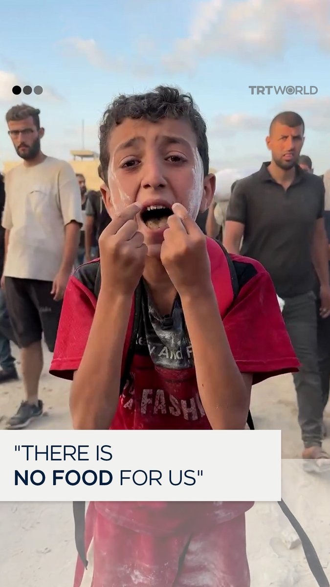 "We are eating sand instead of bread." A Palestinian child in northwestern Gaza cries out in frustration from extreme hunger, having lost hope of obtaining even a bag of flour amid a severe shortage of humanitarian aid