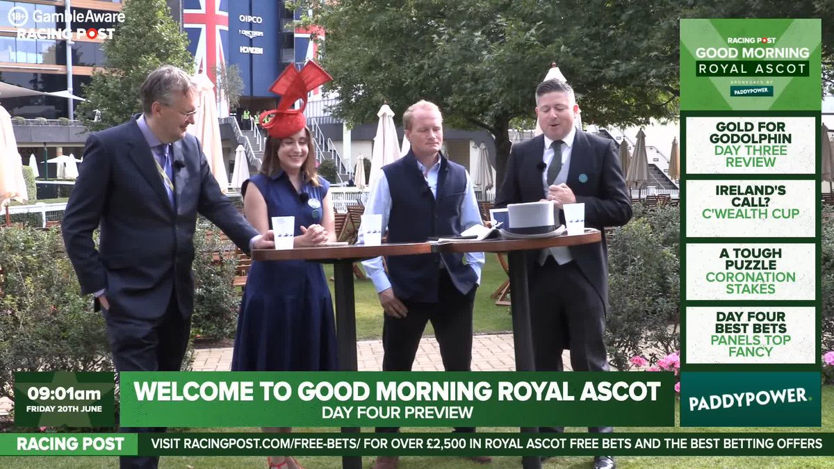 ROYAL ASCOT DAY 4️⃣ BEST BETS David Jennings, Charlie Poste, Tom Segal and Maddy Playle give us their NAP for today's Ascot action 🐎 Good Morning Royal Ascot with Paddy Power 🎩 18+ #GambleAware